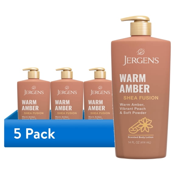 (5 pack) Jergens Shea Fusion Warm Amber Scented Body Lotion, Moisturizer for Dry Skin, 14 fl oz