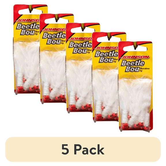 (5 pack) Johnson Beetle Bou Fishing Lure, Pink/White/White, 2 in