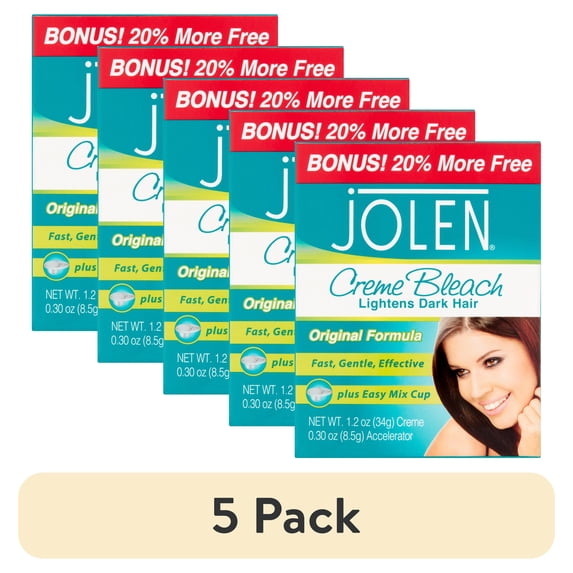 (5 pack) Jolen Creme Bleach Lightens Dark Hair Original Formula Creme With Accelerator And Easy Mix Cup