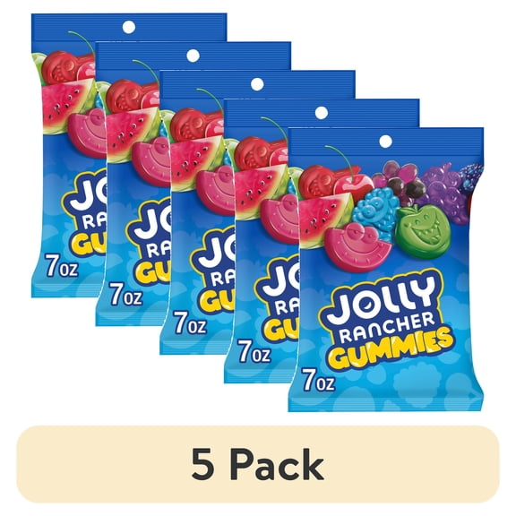 (5 pack) Jolly Rancher Gummies Assorted Fruit Flavored Candy, Bag 7 oz