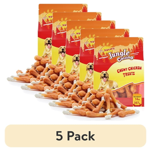 (5 pack) Jungle Calling Chicken Calcium Bone Dog Treats, 14-oz bag