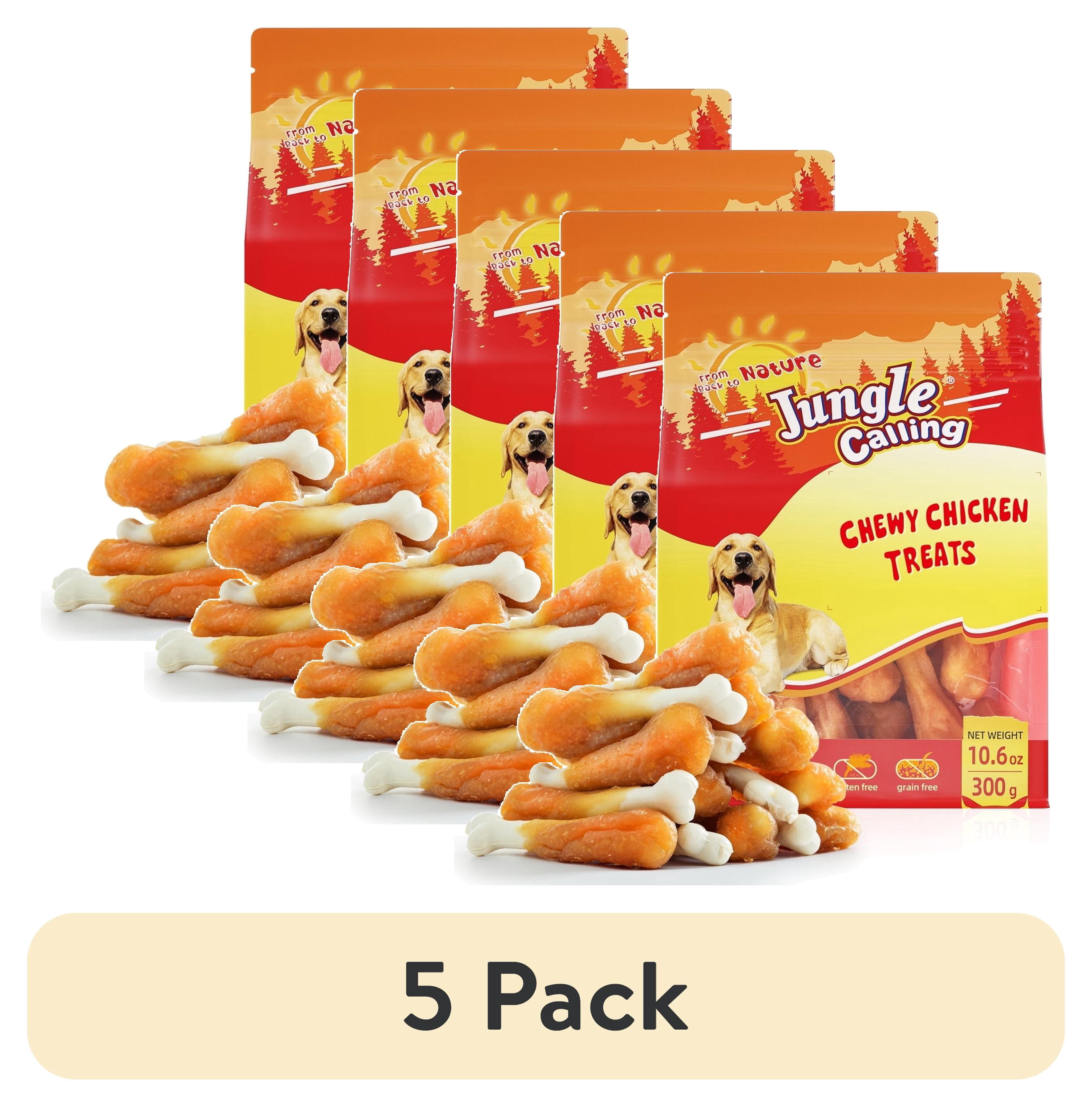 (5 pack) Jungle Calling Chewy Chicken Dog Treats Rawhide Free Real Chicken Calcium Bone, Teeth Clean Breath Fresh Dog Training Treats
