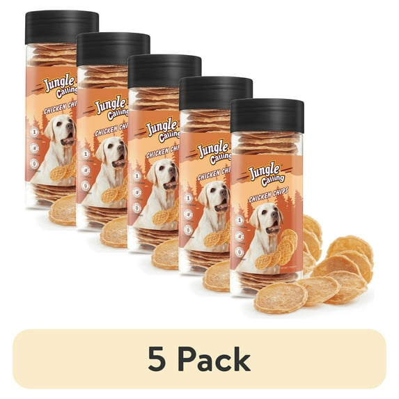 (5 pack) Jungle Calling Chicken Chips for Dogs, All Natural Chips Jerky Dog Treats, Single Ingredient Snacks