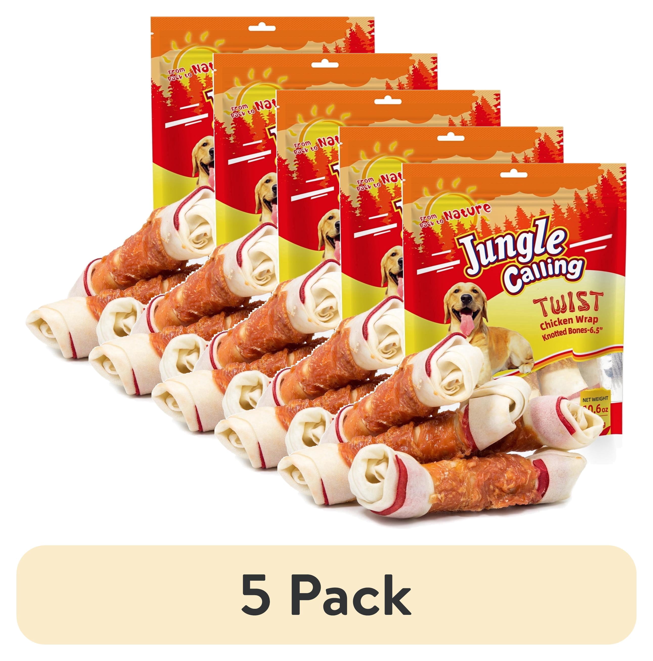 (5 pack) Jungle Calling Chicken Wrap Knotted Bones Dog Chews, Long Lasting for Large Dogs Training Treats