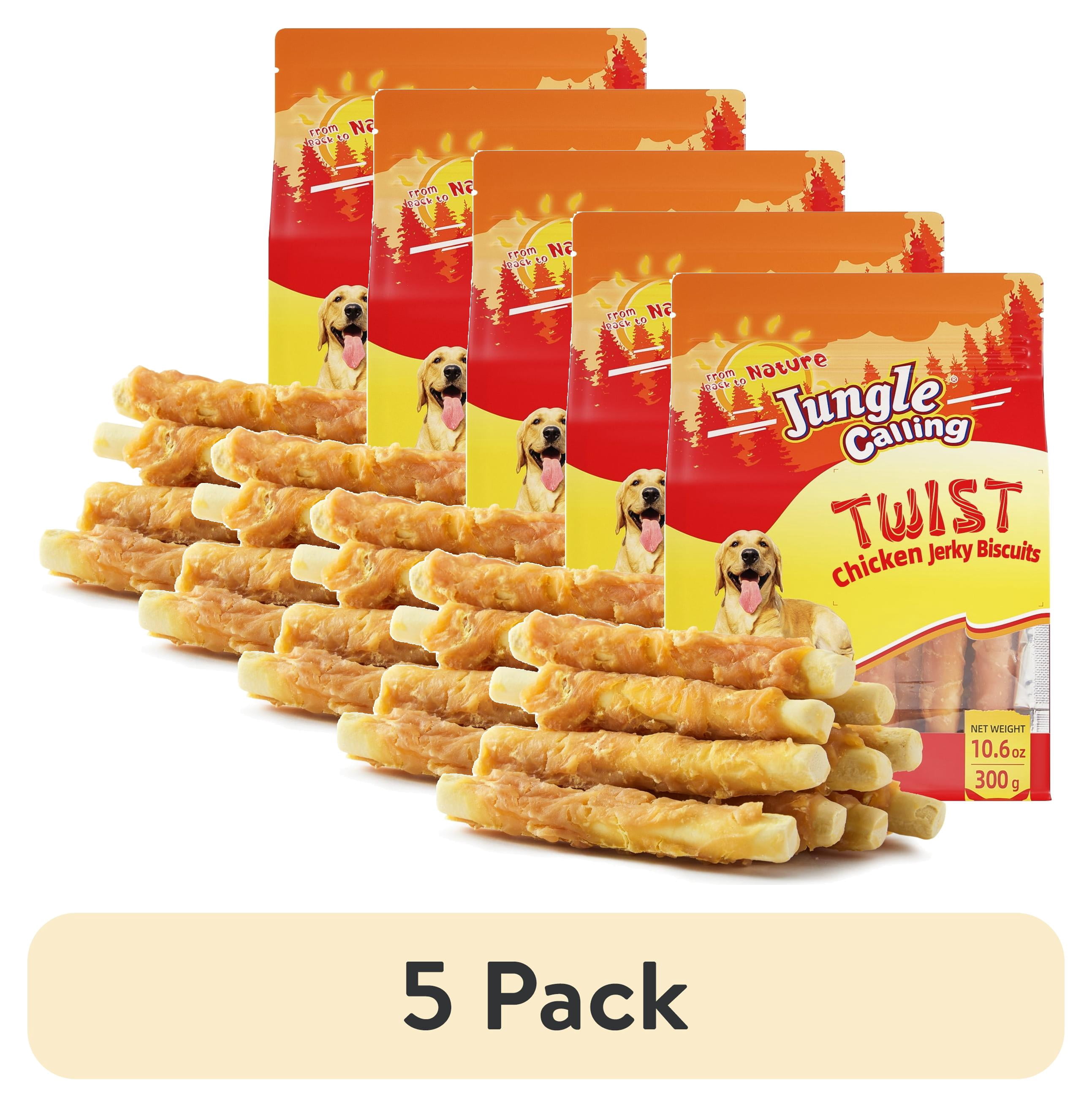 (5 pack) Jungle Calling Dog Treats,  Chicken Wrapped Biscuits Dog Treats for All Dogs, Rawhide Free Soft Chewy Treats,10.6oz