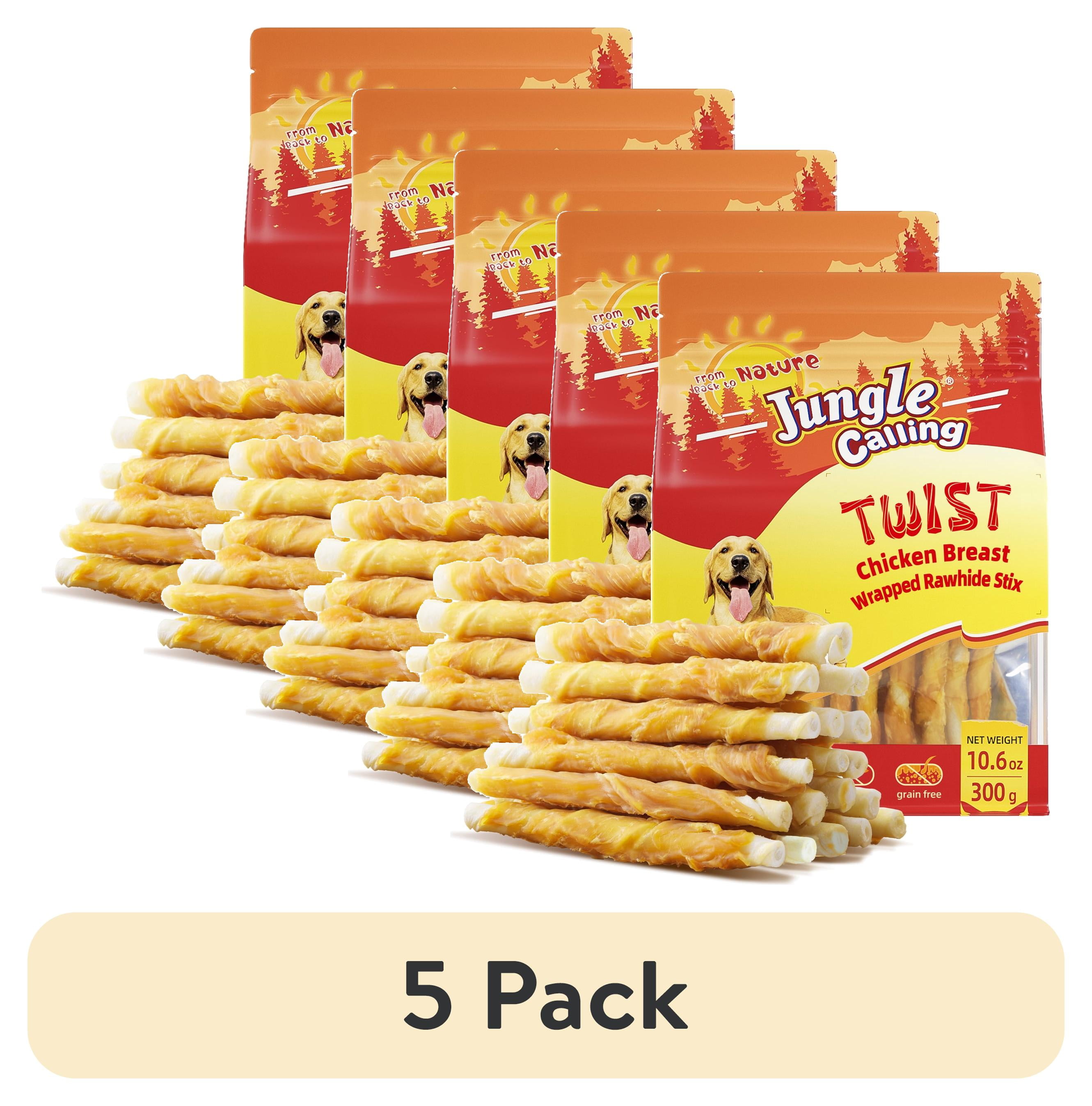 (5 pack) Jungle Calling Dog Treats, Chicken Wrapped Rawhide Sticks for Dogs, Puppy Training Treats Dog Chews Snacks (10.6 Ounce (Pack of 1))