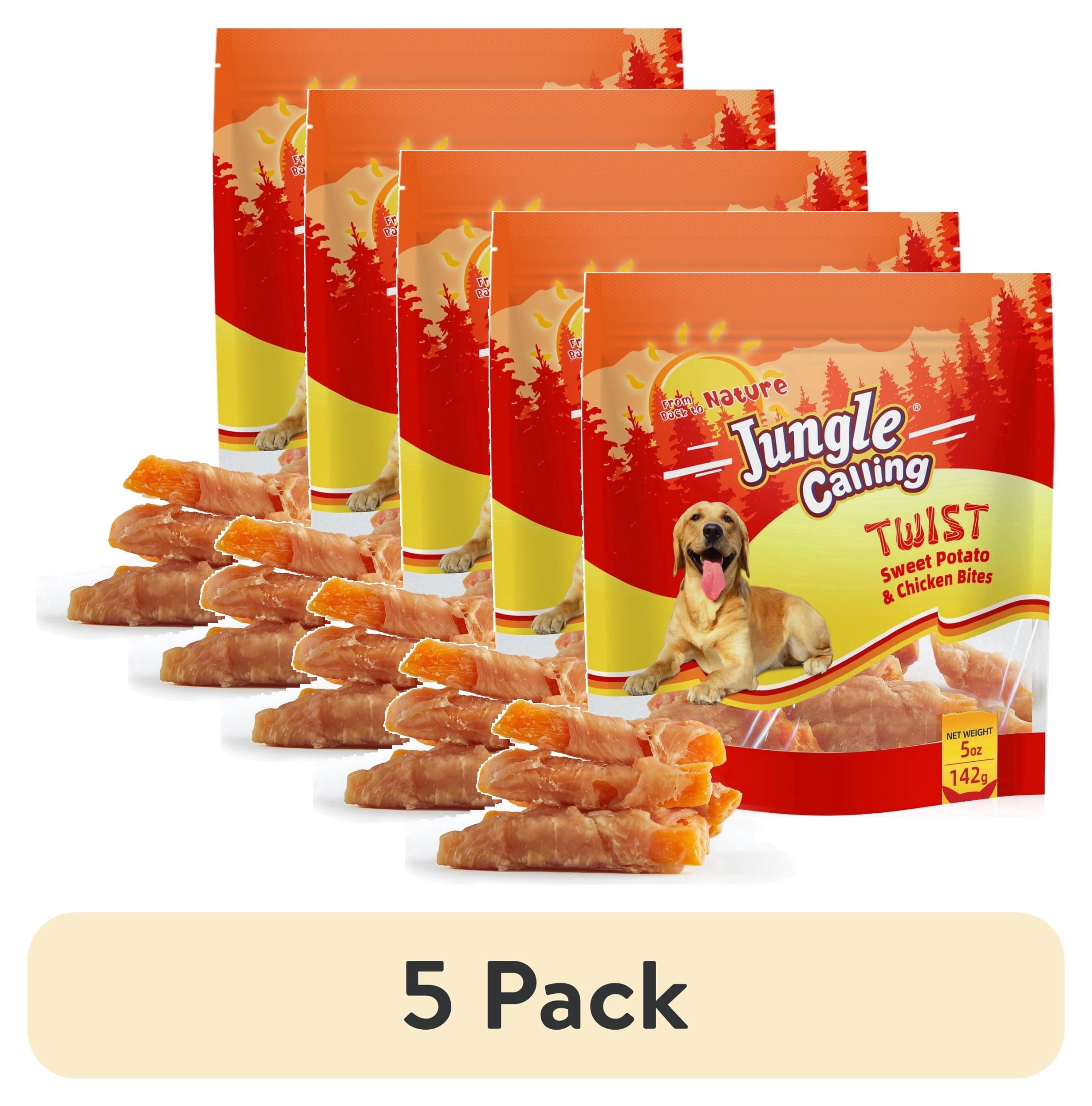 (5 pack) Jungle Calling Skinless Chicken Gluten-Free & Grain-Free Wrapped Sweet Potato Chewy Dog Treats, 5-oz bag