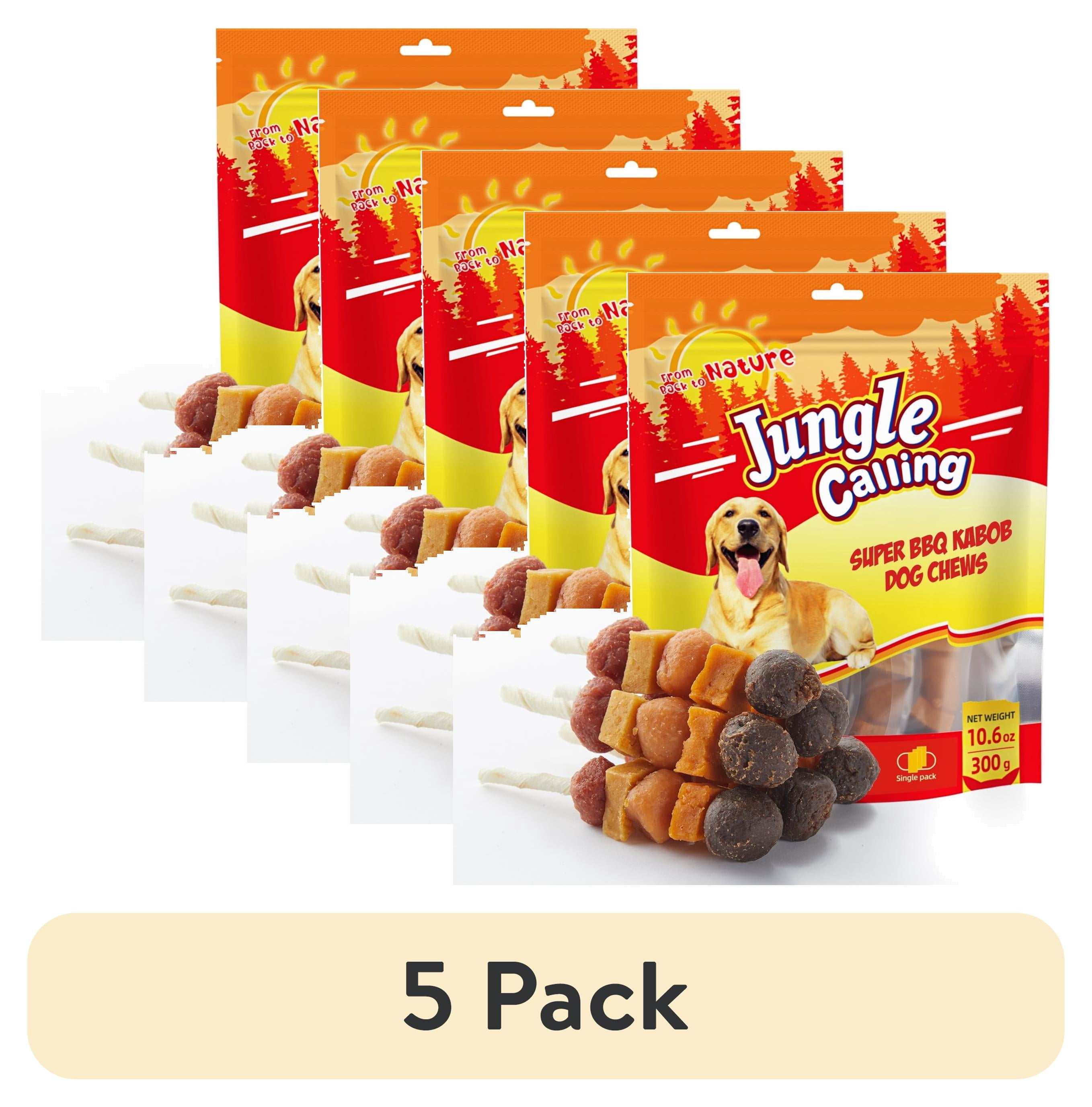 (5 pack) Jungle Calling Dog Treats, Snacks Kabobs, Chicken,Duck, Beef, Sweet Potato & Pumpkin,Rawhide Sticks 10.6 oz