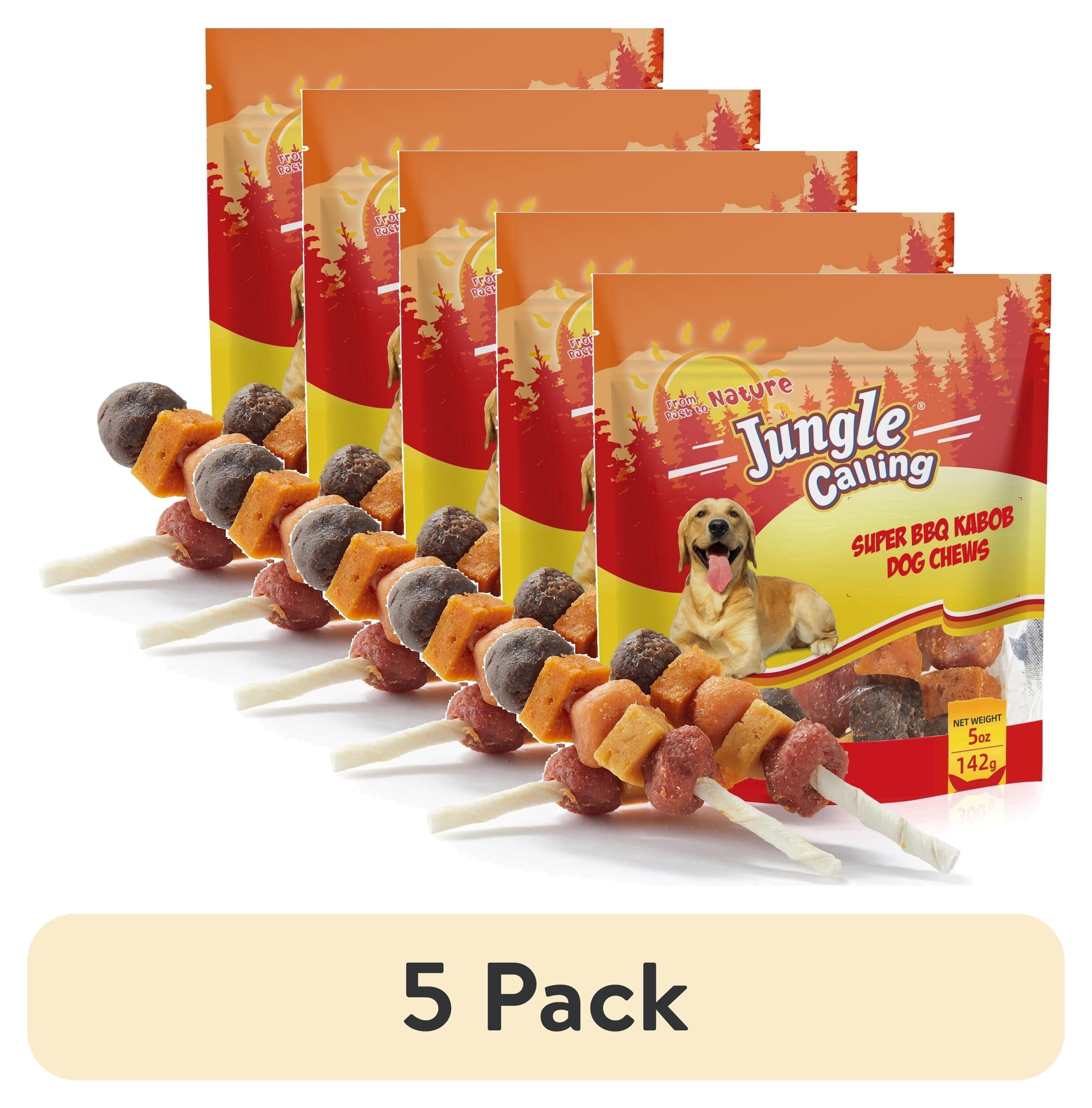 (5 pack) Jungle Calling Chicken, Duck, Beef, Sweet Potato & Pumpkin Rawhide Kabob Dog Treats, 5-oz bag