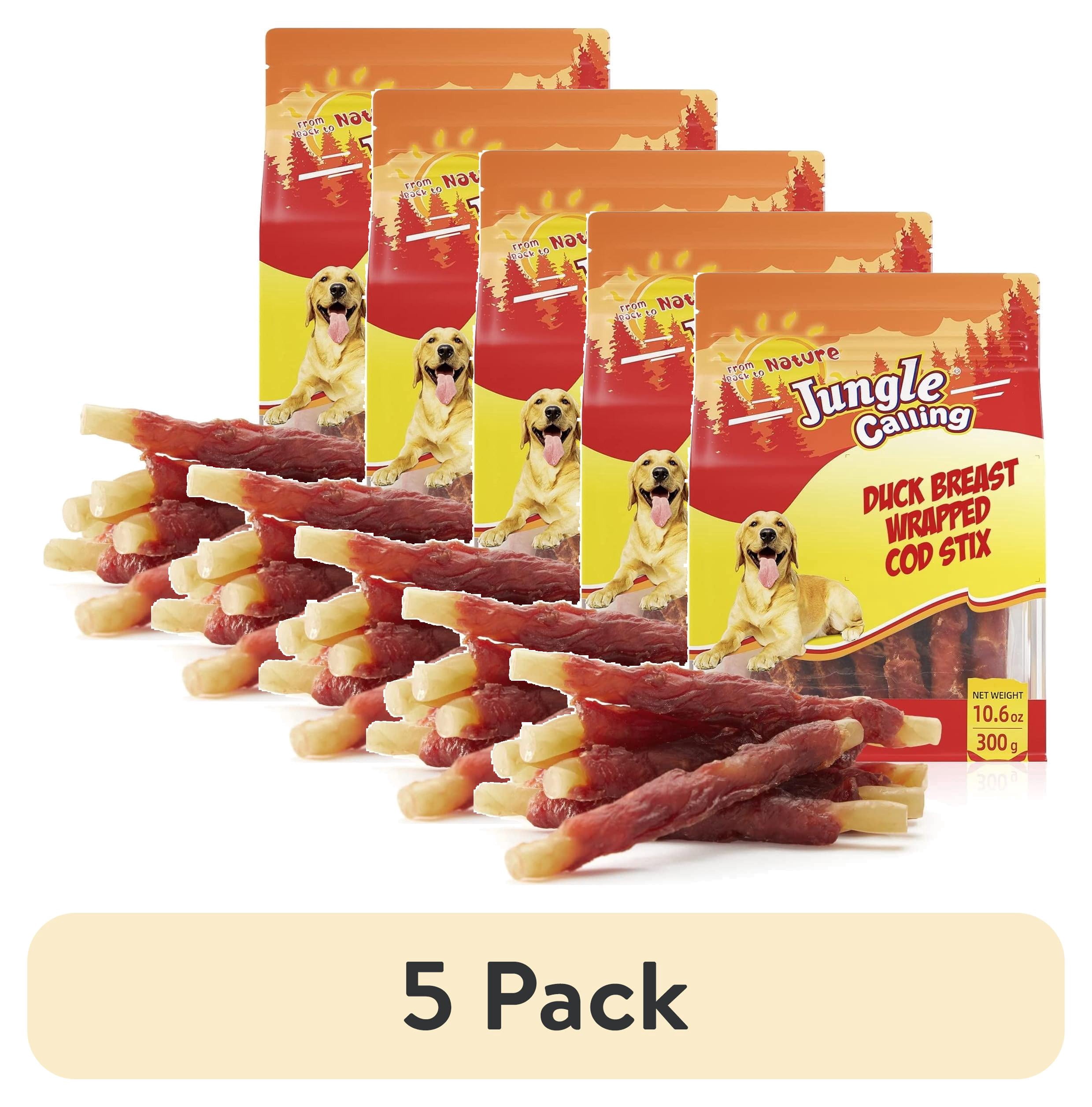 (5 pack) Jungle Calling Duck Wrapped Cod Sticks Dog Treats Rawhide Training Snacks Natural Chewy Sticks