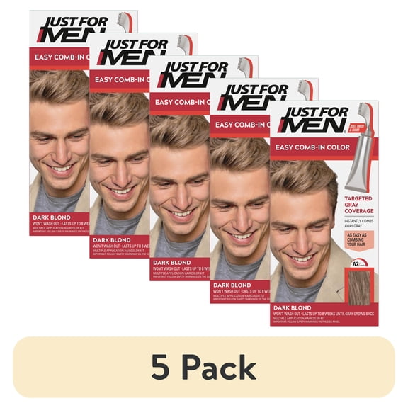 (5 pack) Just For Men Easy Comb-In Color Mens Hair Dye, Easy No Mix Application with Comb Applicator - Dark Blond, A-15, Pack of 1