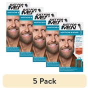 5 pack Just For Men Mustache & Beard, Beard Coloring for Gray Hair with Brush, With Keratin M-35, Medium Brown