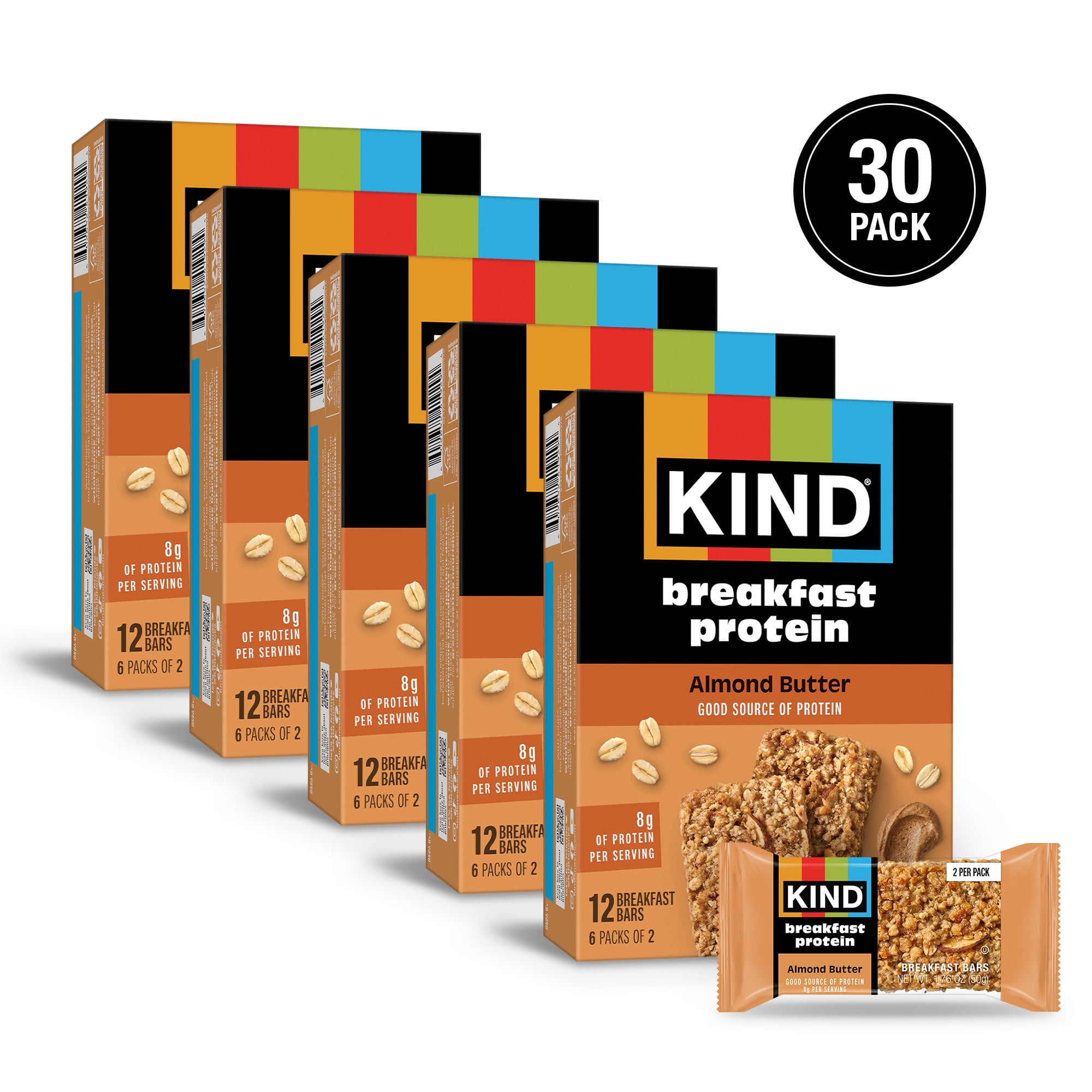 (5 pack) KIND Breakfast Protein Bars, Almond Butter, 1.76 oz, 6 Count