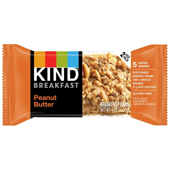 (1 pack) KIND Breakfast, Healthy Snack Bar, Peanut Butter, Gluten Free Breakfast Bars, 100% Whole Grains, 1.76 OZ Packs (6 Count)