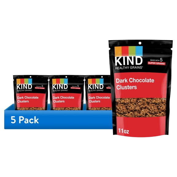 (5 pack) KIND Healthy Grains Instant Dark Chocolate Granola Clusters 11 oz, Shelf Stable Plastic Bag