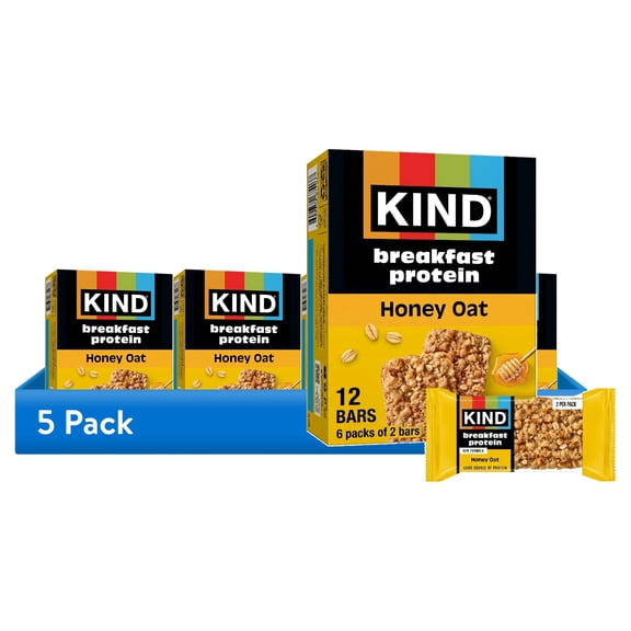 (5 pack) KIND Oats & Honey Breakfast Protein Bars, 6-Count, 1 Cardboard Box