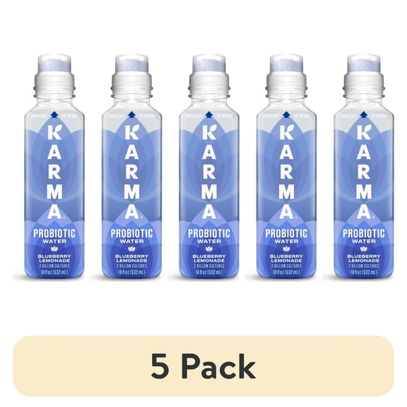(5 pack) Karma Probiotic Water, Blueberry Lemonade, 18 fl. oz., 1 Count Bottle