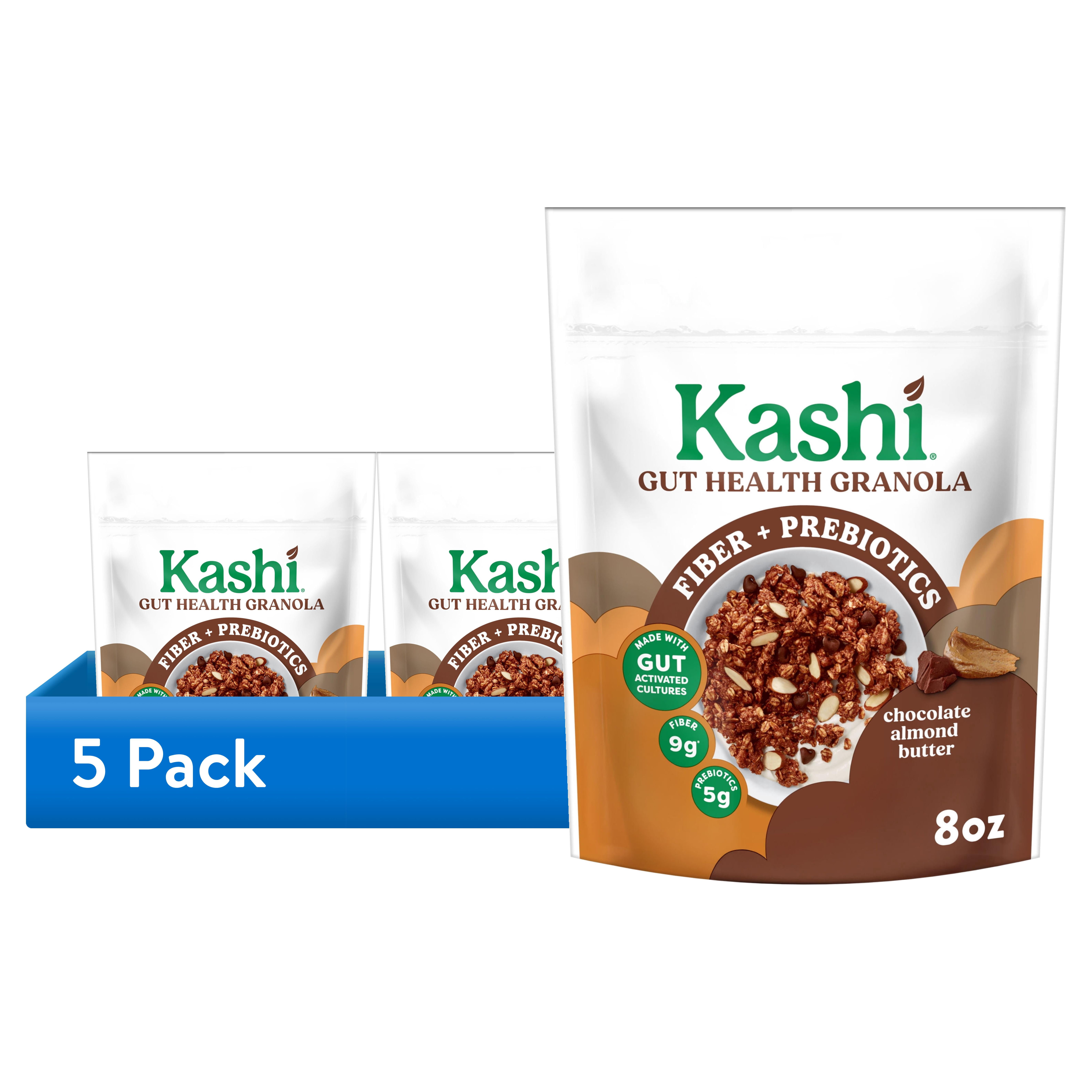 (5 pack) Kashi Gut Health Chocolate Almond Butter Granola, Prebiotics and High Fiber Bag, 8 oz