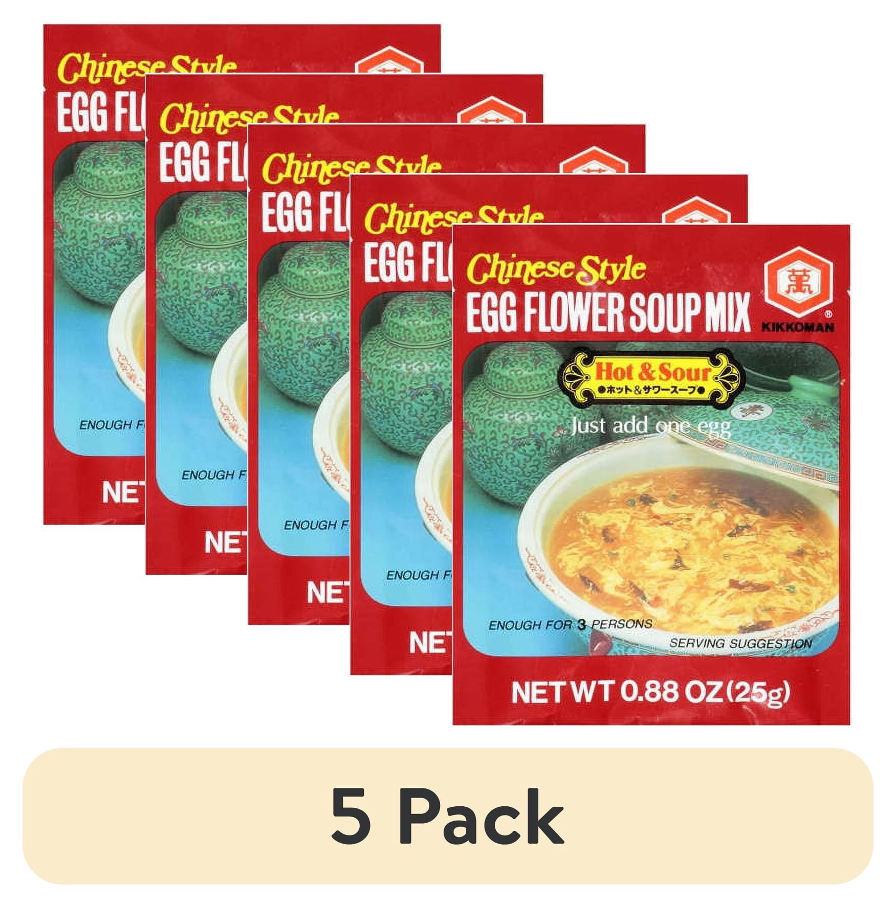 (5 pack) Kikkoman Instant Egg Flower Soup Mix, Hot & Sour, 0.88 oz pack