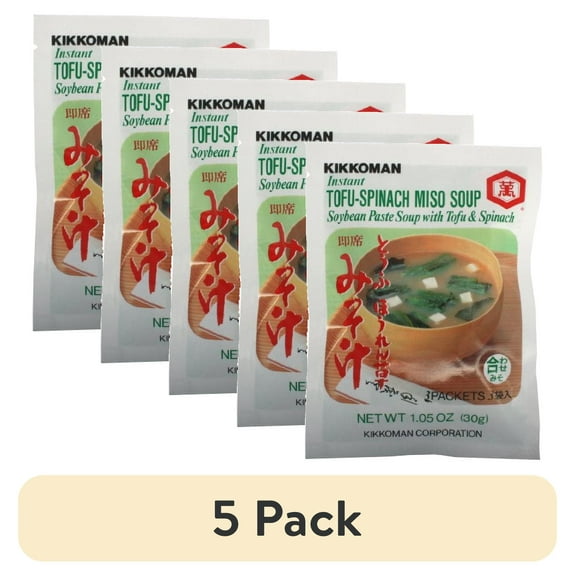 (5 pack) Kikkoman Instant Tofu-Spinach Miso Soup Mix, 1.05 oz