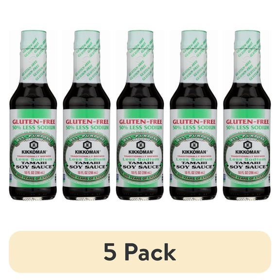 (5 pack) Kikkoman Tamari Less Sodium Soy Sauce, 10 fl oz Bottle