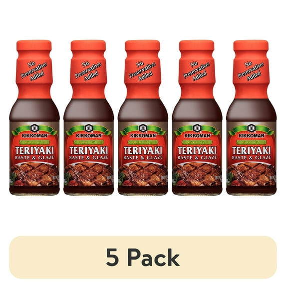 (5 pack) Kikkoman Teriyaki Baste & Glaze (No Preservatives Added), 11.8oz, Shelf Stable, Glass Bottle, New