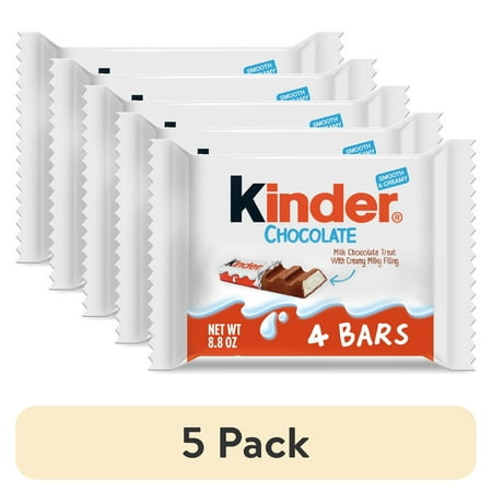 (5 pack) Kinder Chocolate, 4 Bars, Milk Chocolate Bar with Creamy Milky Filling, Individually Wrapped Candy, 1.8 oz Total