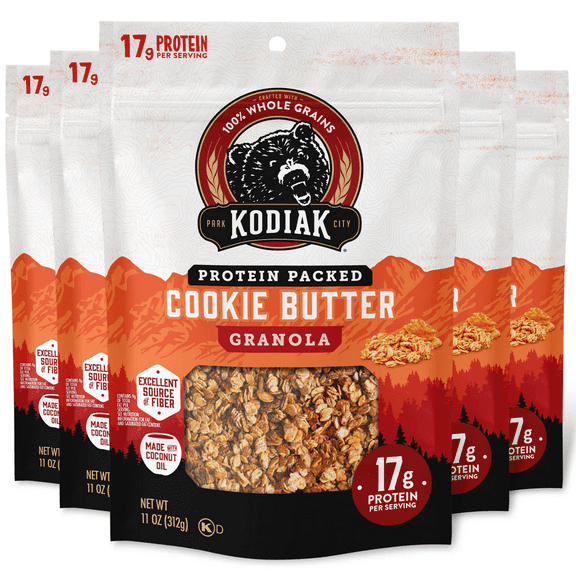 (5 pack) Kodiak Protein-Packed Cookie Butter Protein Granola Bag, Ready to Eat, 11 oz