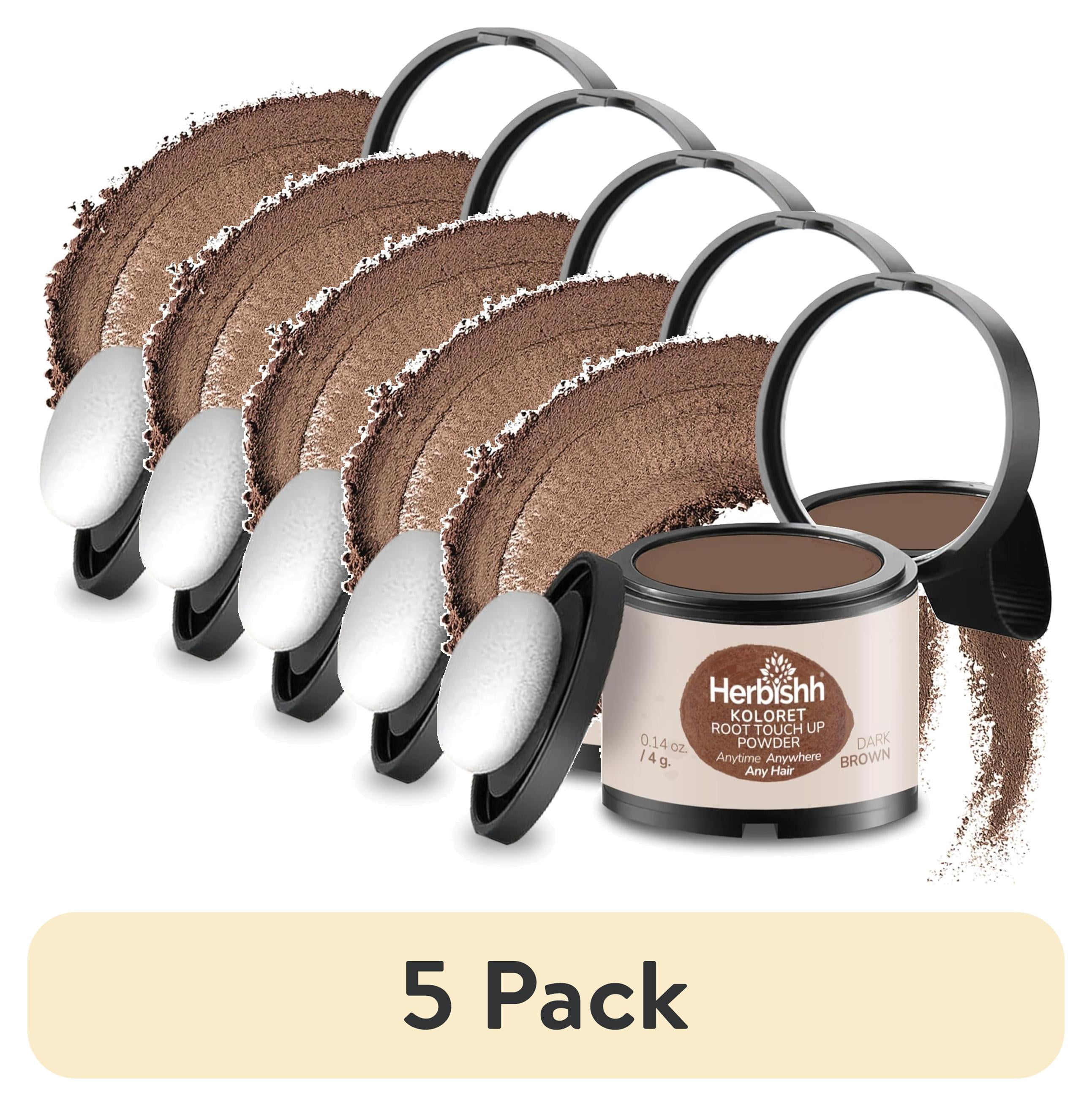 (5 pack) Koloret Root Touch Up Powder– Dark Brown Powder for Women & Men, Instant Root Cover Up for Gray Coverage, Hairline Concealer for Thinning Hair & Bald Spots, Water-Resistant & Smudge-Proof, 4g