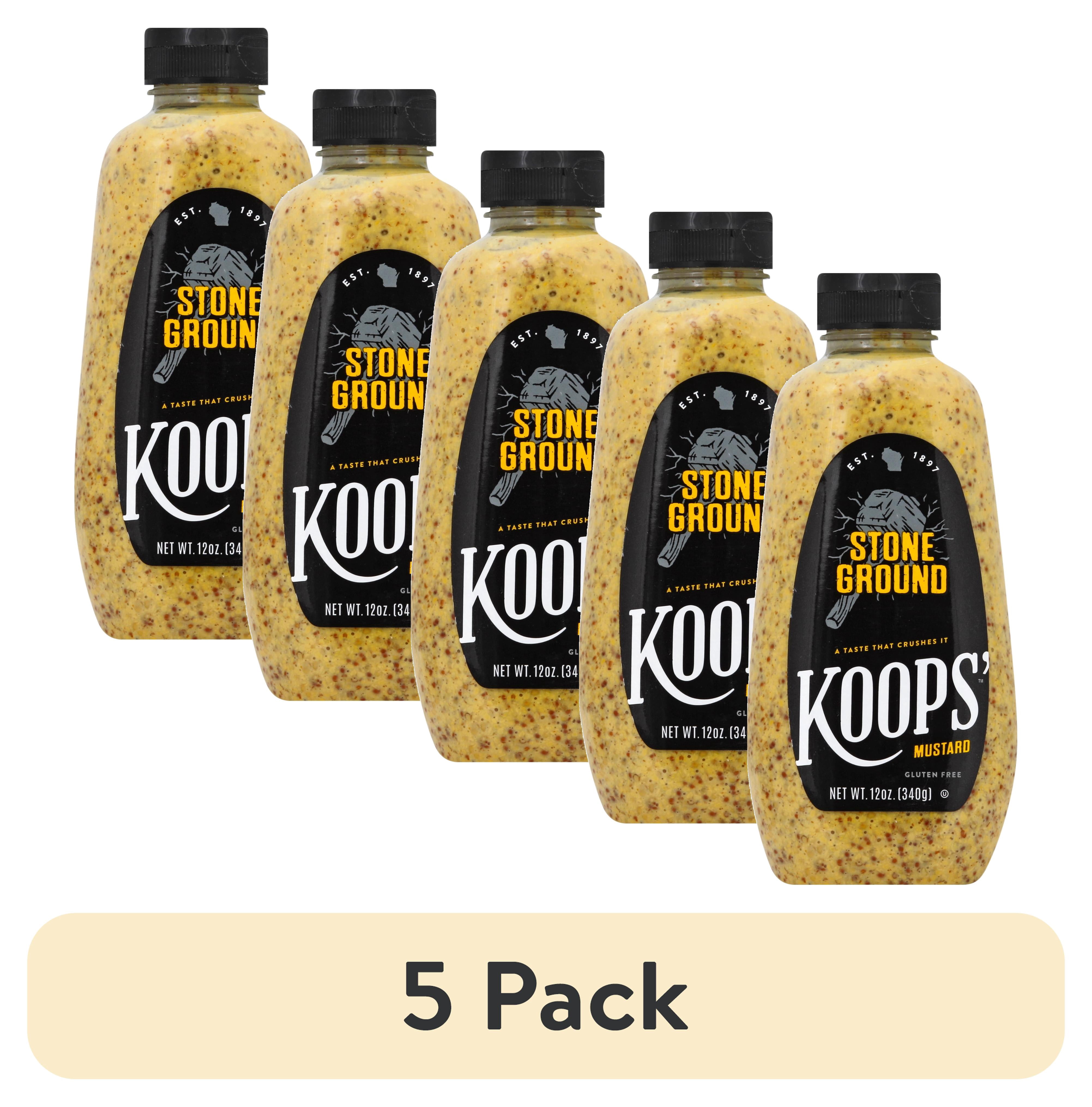(5 pack) Koops' Mustard,  Stone Ground Mustard, 12 oz