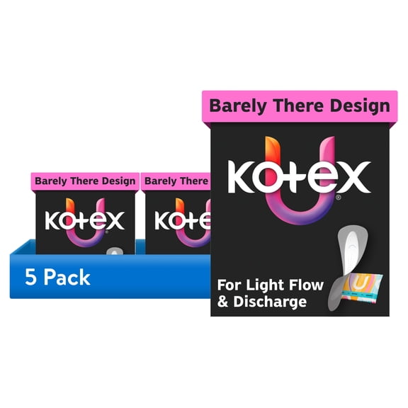 (5 pack) Kotex Daily Wrapped Panty Liners, Light, Thin, 120 Count