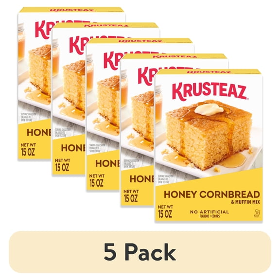 (5 pack) Krusteaz Honey Cornbread and Muffin Mix, Honey Cornbread Mix, Honey Corn Muffin Side Dish, 15 oz Box