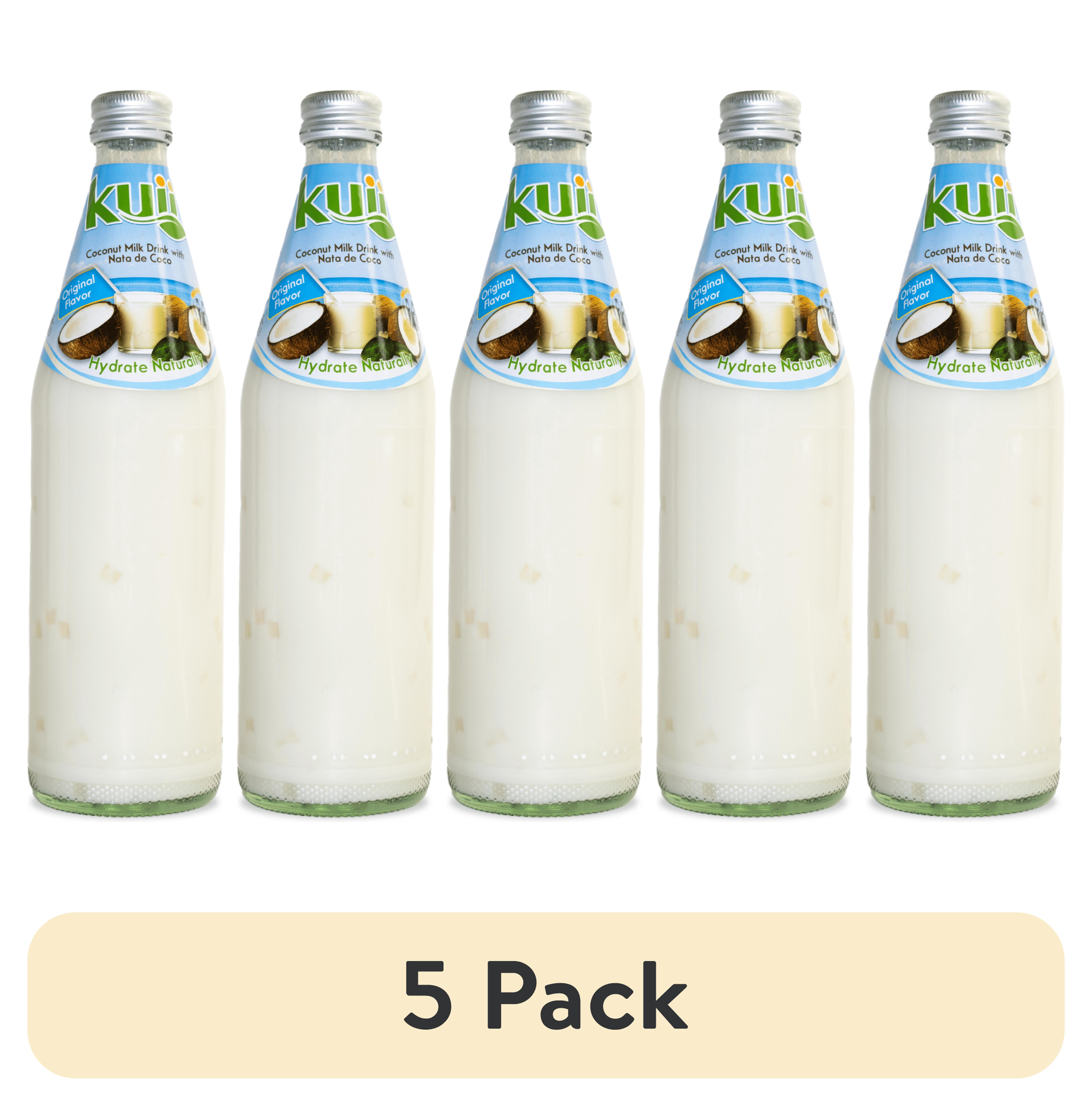 (5 pack) Kuii Drinks Coconut Milk with Nata de Coco, Original, 485 mL Single Glass Bottle