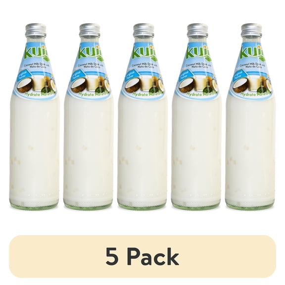(5 pack) Kuii Drinks Coconut Milk with Nata de Coco, Original, 485 mL Single Glass Bottle