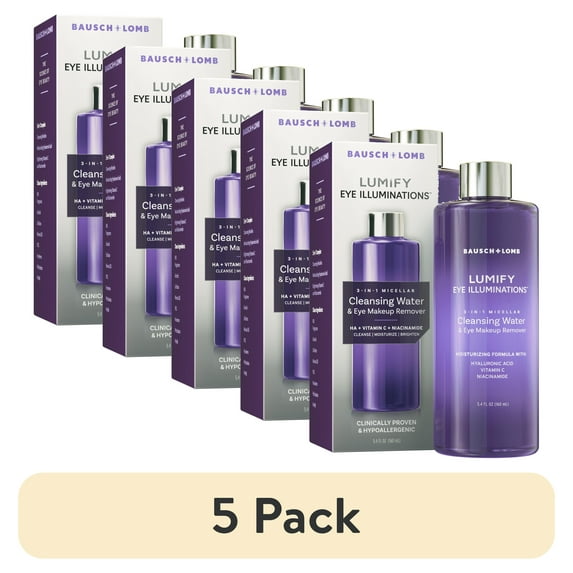 (5 pack) LUMIFY Eye Illuminations Micellar Cleansing Water and Eye Makeup Remover with Hyaluronic Acid, 5.4 fl oz