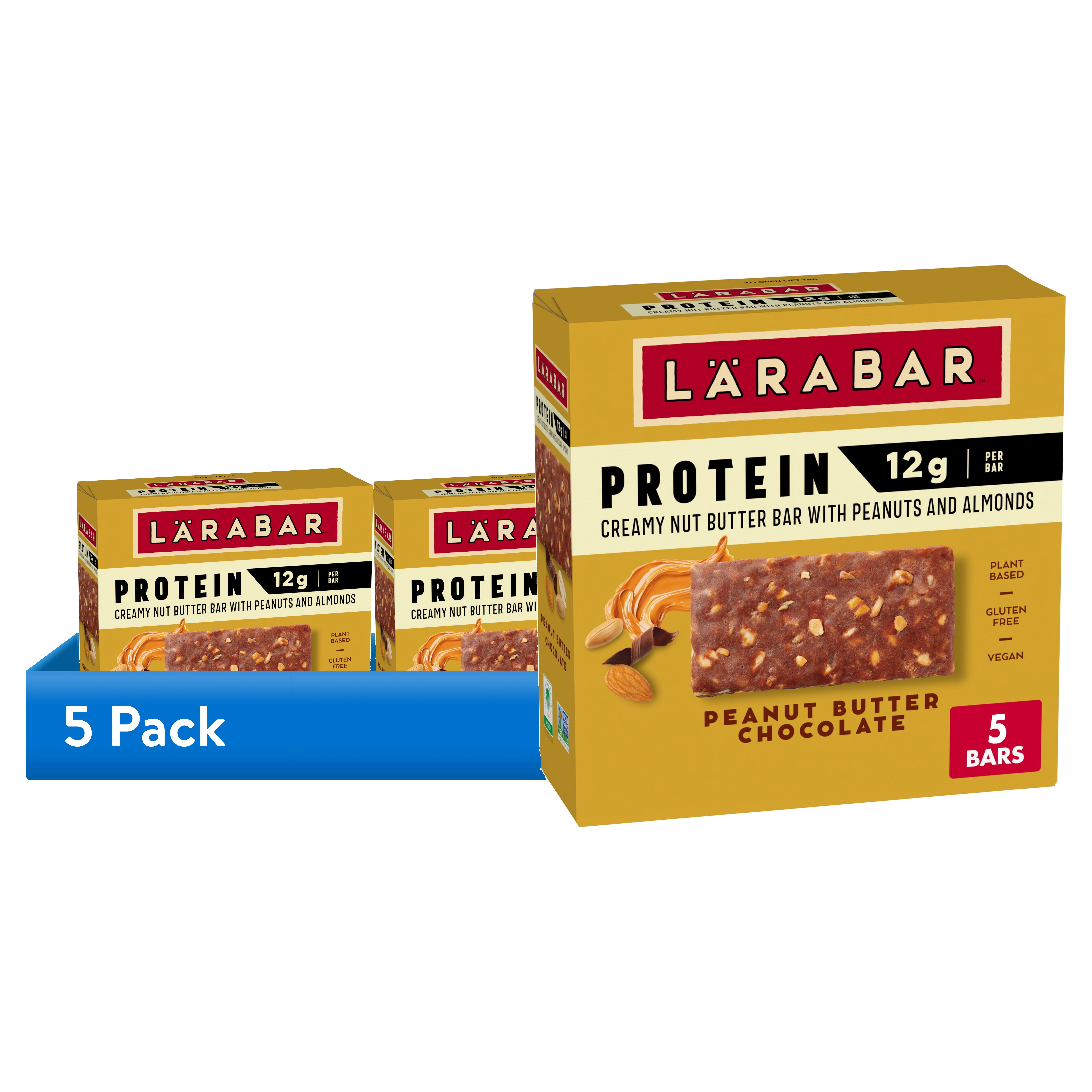 (5 pack) Larabar Peanut Butter Chocolate Protein Bars, 12g Protein, Gluten Free, 5 Ct, 7.95 oz