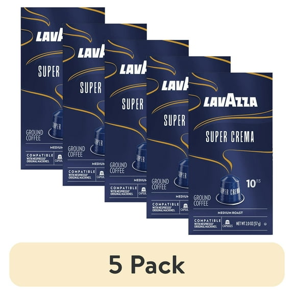 (5 pack) Lavazza Super Crema Aluminum Capsules Compatible with Nespresso* Original Machines, Medium Roast, Arabica and Robusta Blend (10 Capsules)