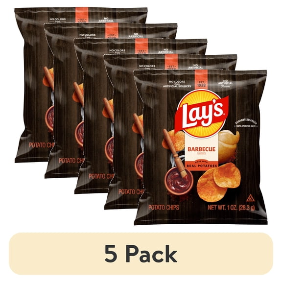 (5 pack) Lays Barbecue Flavored Potato Chips Snack Chips, 1 oz Bag