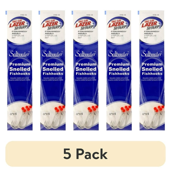 (5 pack) Lazer Sharp 9180H-1/0 Oshaughnessy Size 1/0 Snelled Hooks, 5 Count