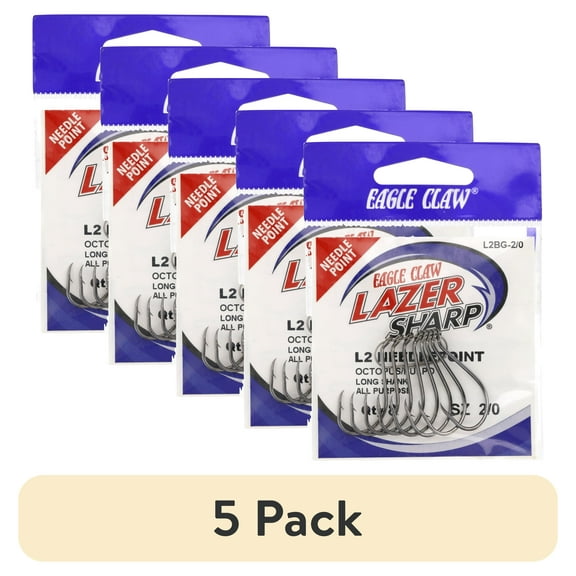(5 pack) Lazer Sharp L2BGH-2/0 Octopus Hook, Black, Size 2/0