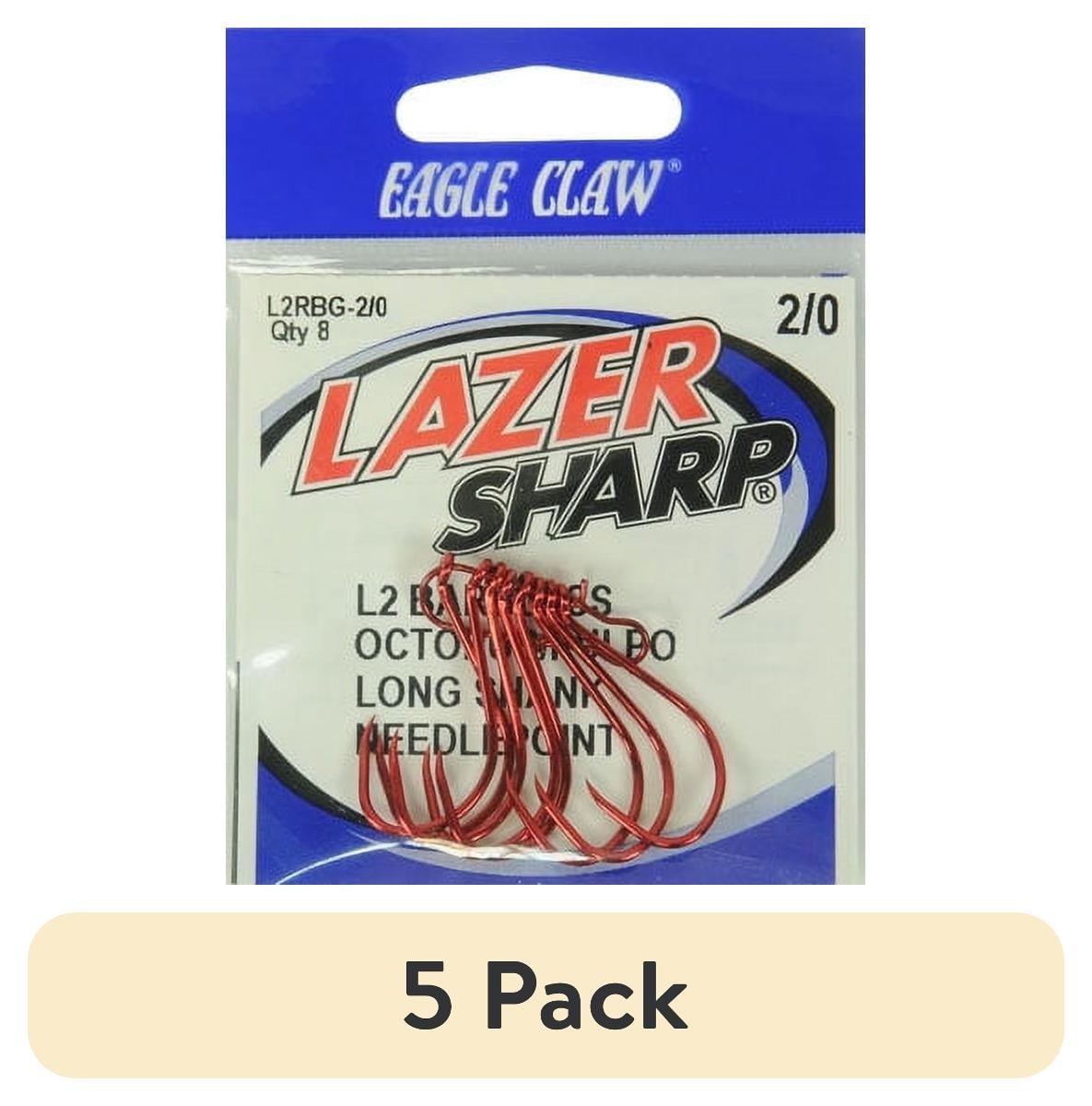 (5 pack) Lazer Sharp L2RBGH-2/0 Barbless Long Shank Octopus Hook, Red, Size 2/0, 8 Pack