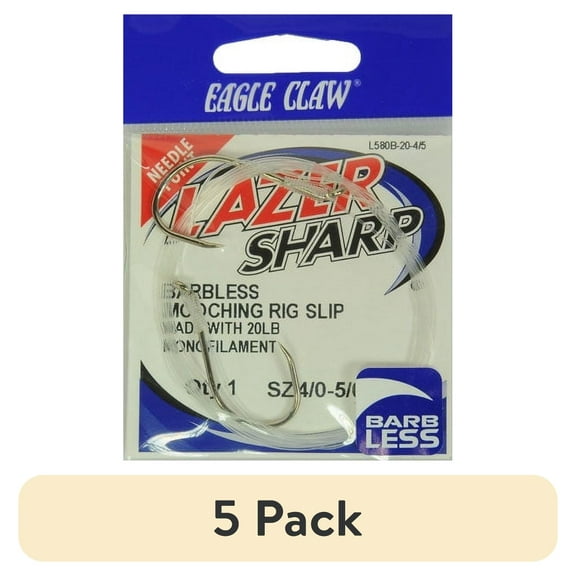 (5 pack) Lazer Sharp L580B-20-4/5 20 lb Barbless Slip Mooching Rig, Clear, Size 4/5