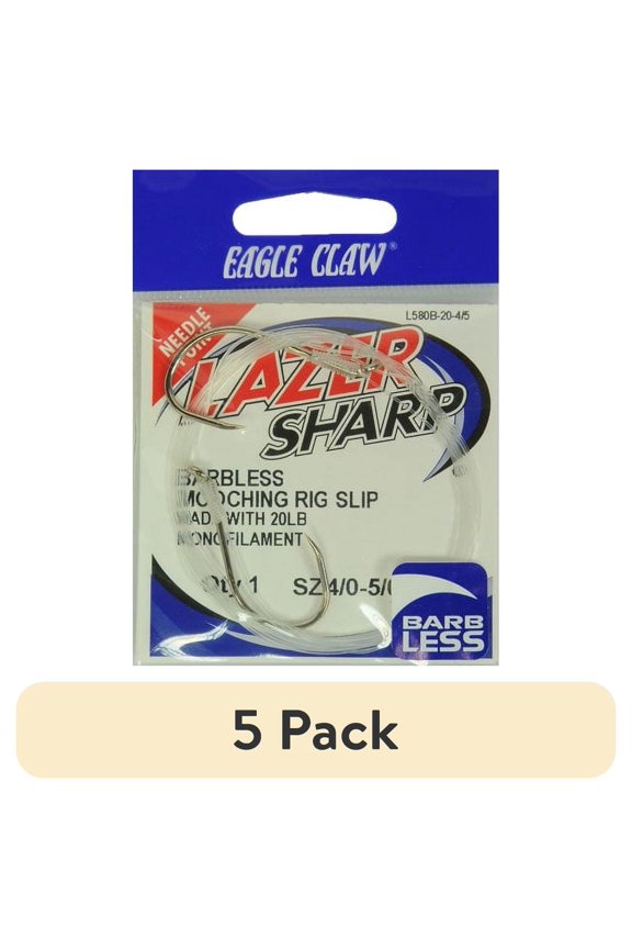 (5 pack) Lazer Sharp L580B-20-4/5 20 lb Barbless Slip Mooching Rig, Clear, Size 4/5