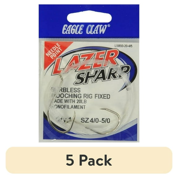 (5 pack) Lazer Sharp L585B-20-4/5 Barbless Mooching Rig, Multiple Sizes
