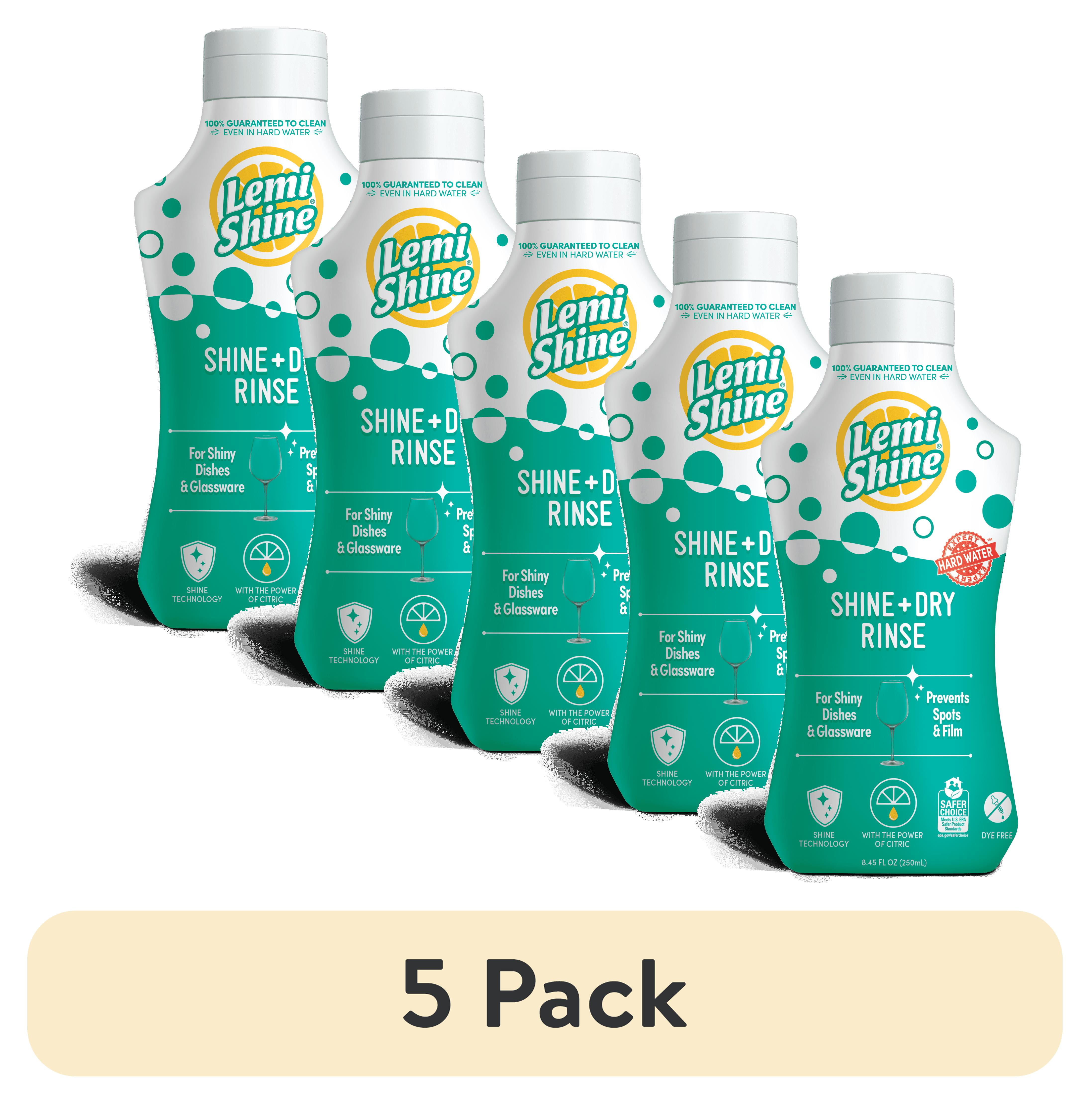 (5 pack) Lemi Shine Shine + Dry, Dishwasher Rinse Aid, Spotless and Streakless Shine, 8.45 oz.