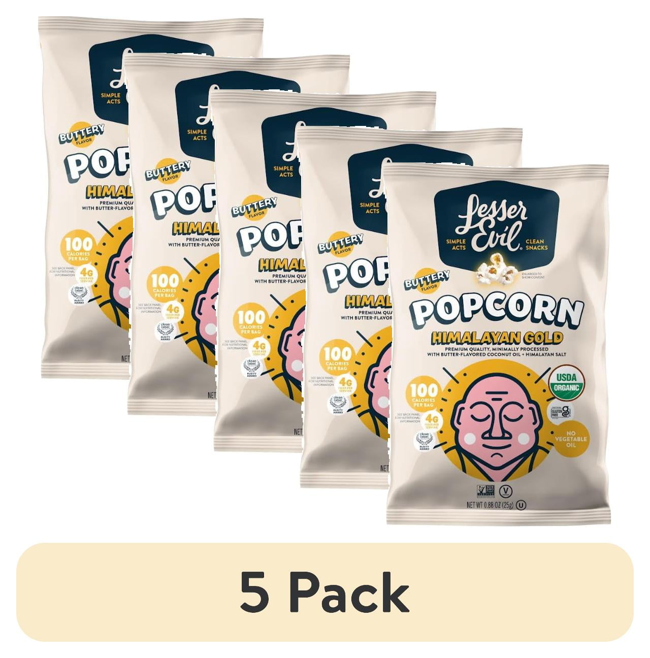 (5 pack) Lesserevil Organic Himalayan Gold Gluten-Free Popcorn, Allergen-Free, 0.88oz Snack Pack