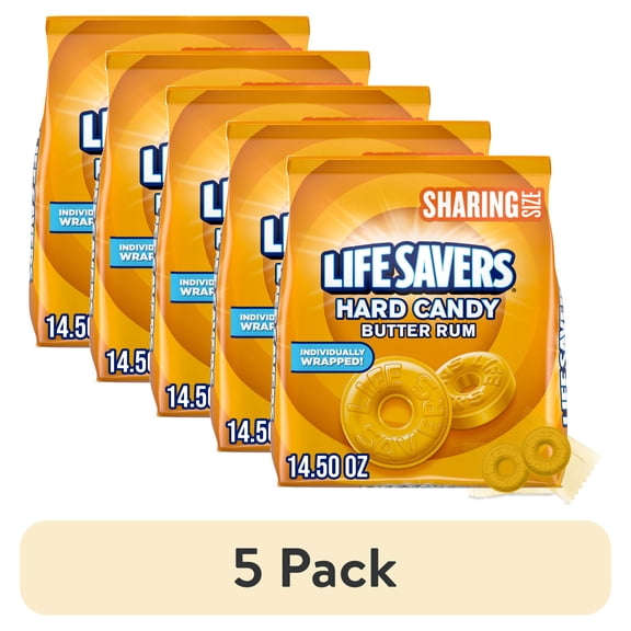 (5 pack) Life Savers Butter Rum Hard Candy Individually Wrapped, Sharing Size