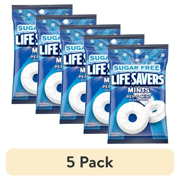 (5 pack) Life Savers Pep-O-Mint Sugar Free Breath Mints Hard Candy - 2.75 oz Blue Bag