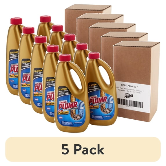 (5 pack) Liquid-Plumr Pro-Strength Full Clog Destroyer Plus PipeGuard, 32 oz Bottles - 2 Pack