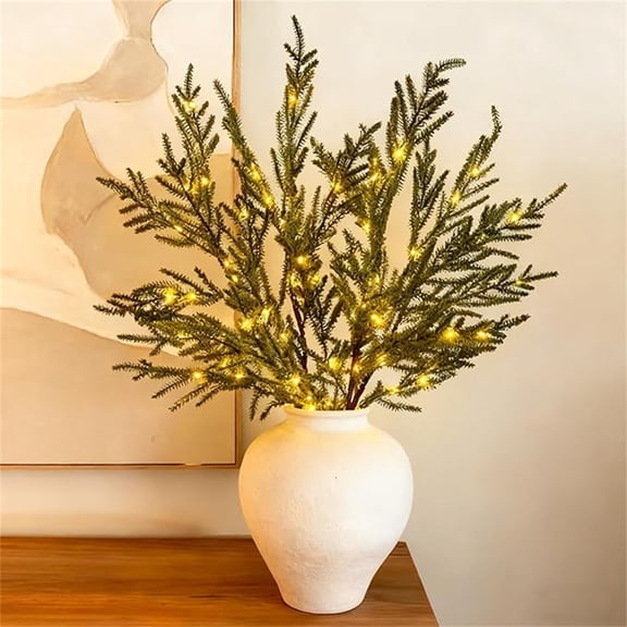 5-pack Lit Stems Lighted Norfolk Pine Branches, 15.4 Inch Pre-Lit Artificial Greenery Sprigs with Flexible Wire, Battery Operated for Christmas Tree, Wreath & Indoor Outdoor Holiday Decor
